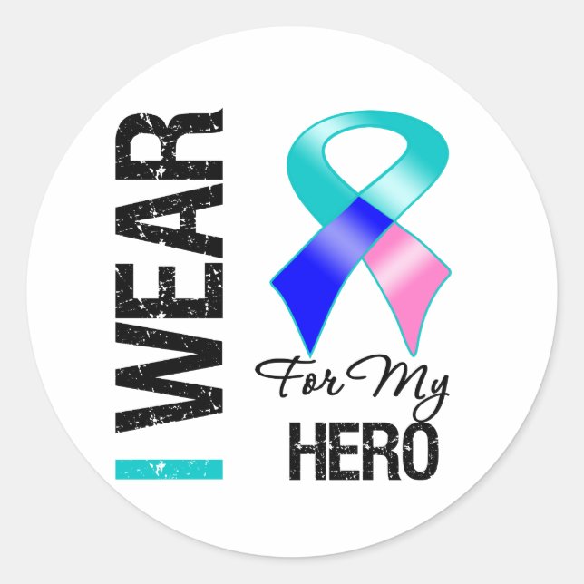 I Wear Thyroid Cancer Ribbon For My Hero Classic Round Sticker (Front)