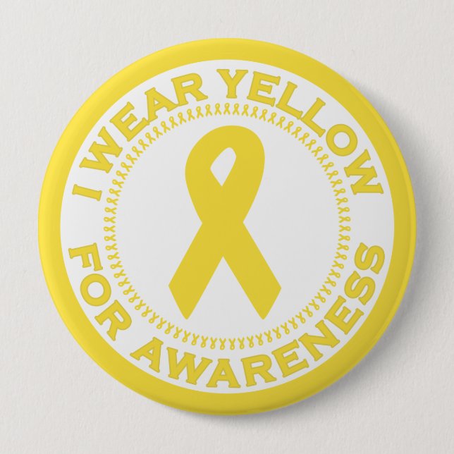 I Wear Yellow For Awareness 4 Inch Round Button (Front)