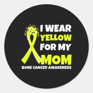 I Wear Yellow For Mom Bone Cancer Awareness Ribbon Classic Round Sticker