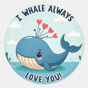 "I Whale Always Love You!" Ocean-Themed Valentine Classic Round Sticker