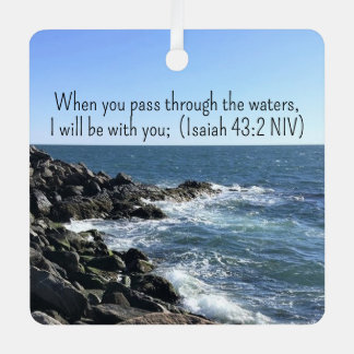 I Will Be with You Ocean Photo Bible Verse Blue Metal Ornament