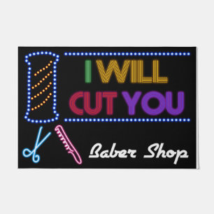 I Will Cut You Funny Mat, Barbershop Decor Doormat