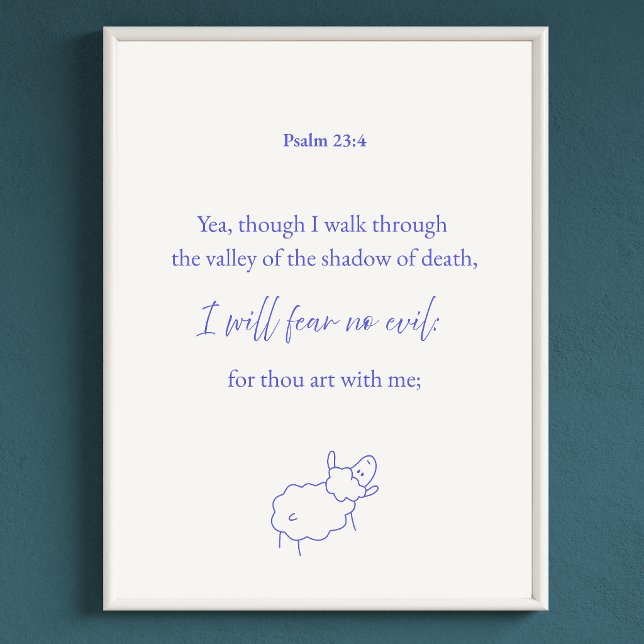 I Will Fear No Evil Psalm 23:4 Christian Poster (Psalm 23 Christian Wall Art For  Children Bible Verse Poster)