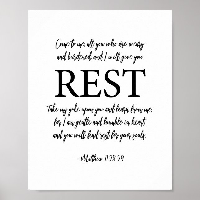 I Will Give You Rest Bible Verse Christian Print (Front)