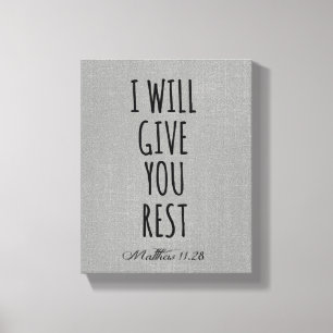 I will give you rest Bible Verse Scripture Canvas Print