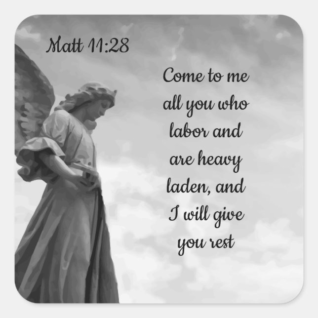 I will Give You Rest Scripture Matt 11:28 Square Sticker (Front)