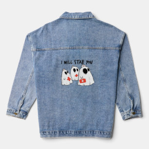 I Will Stab You Ghost Nurse Funny RN Halloween Gho Denim Jacket