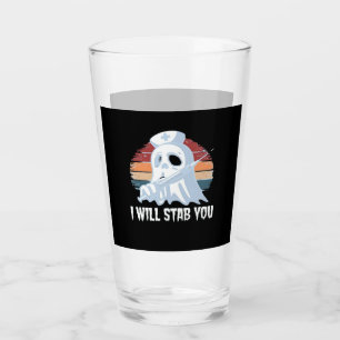 I will stab you t shirt, Ghost Nurse Halloween Vin Glass