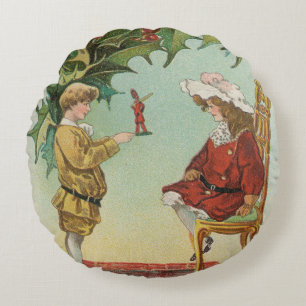 I WIsh You a Merry Christmas - vintage postcard Round Pillow