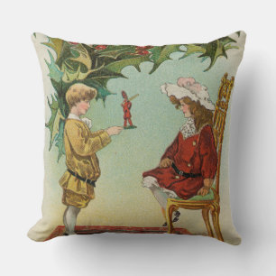 I WIsh You a Merry Christmas - vintage postcard Throw Pillow