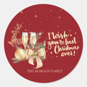  I Wish You The Best Christmas Ever,Reindeer,Ball, Classic Round Sticker