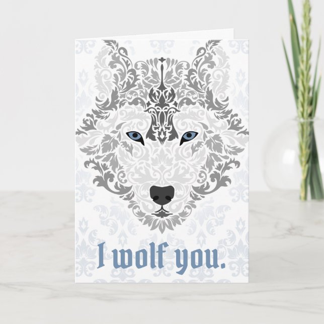 I Wolf You - Grey on White Valentine's Day Card (Front)