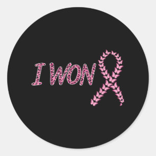 I Won Breast Cancer Awareness Support Pink Ribbon  Classic Round Sticker