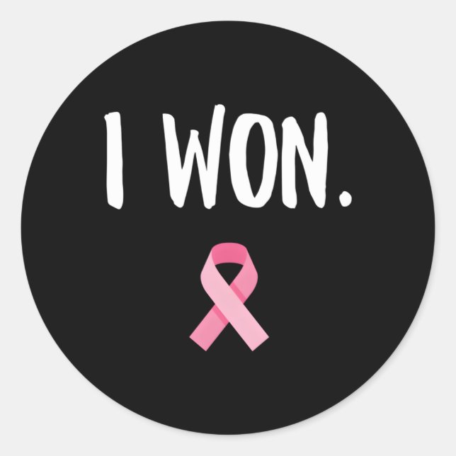 I Won K Ribbon Survivor Breast Cancer Awareness Classic Round Sticker (Front)