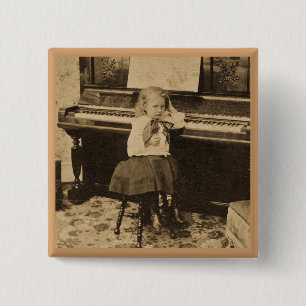 I Won't Practice Another Minute Vintage Stereoview 2 Inch Square Button