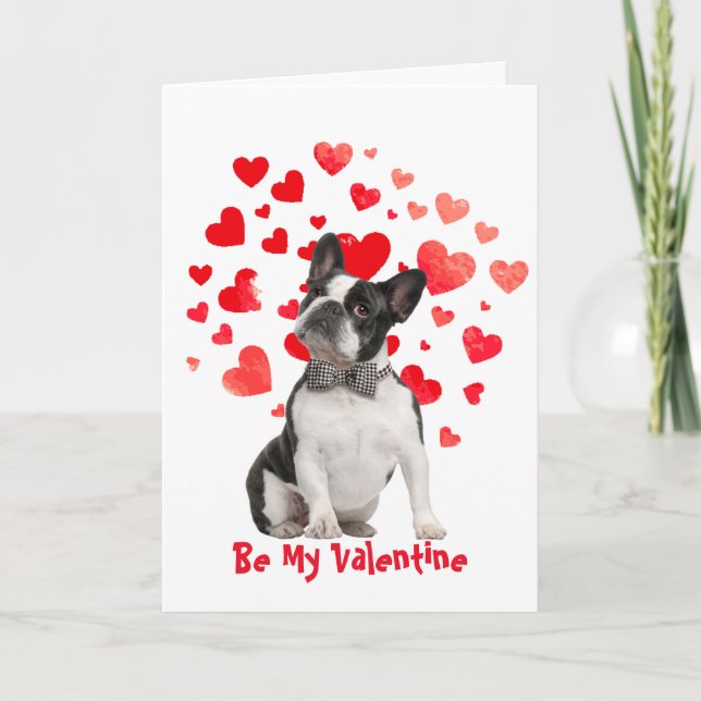I Woof Love You Boston Terrier Dog Valentine Holiday Card (Front)
