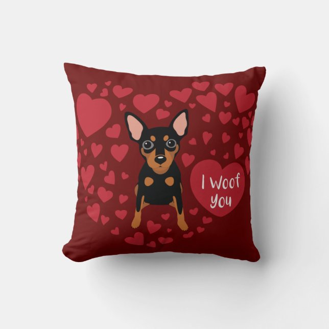 I woof / love you Min Pin Owner Throw Pillow (Front)