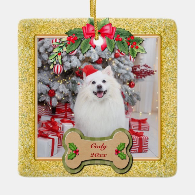 I Woof You A Merry Christmas Personalized Dog Gift Ceramic Ornament (Front)
