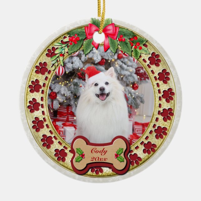 I Woof You A Merry Christmas Personalized Dog Gift Ceramic Ornament (Front)
