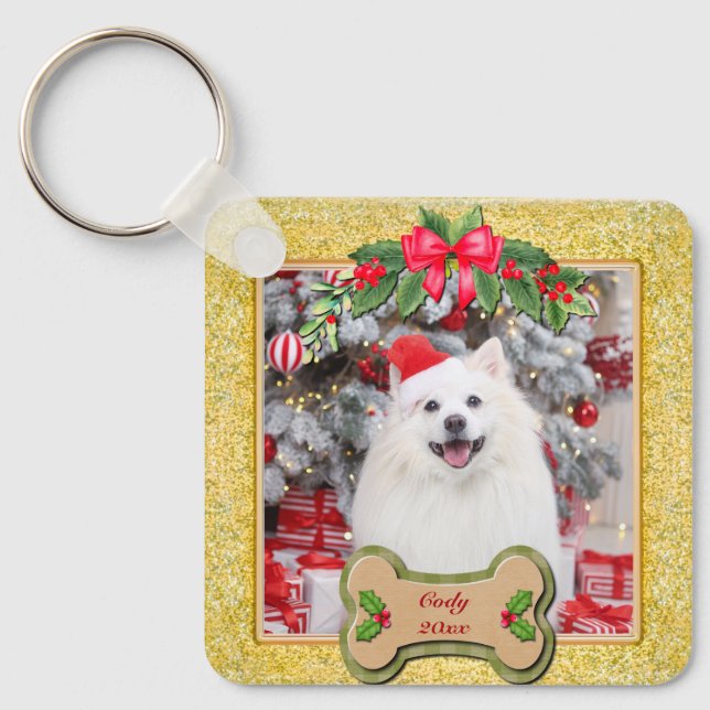 I Woof You A Merry Christmas Personalized Dog Gift Keychain (Front)