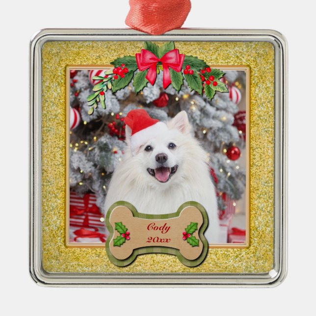 I Woof You A Merry Christmas Personalized Dog Gift Metal Ornament (Front)