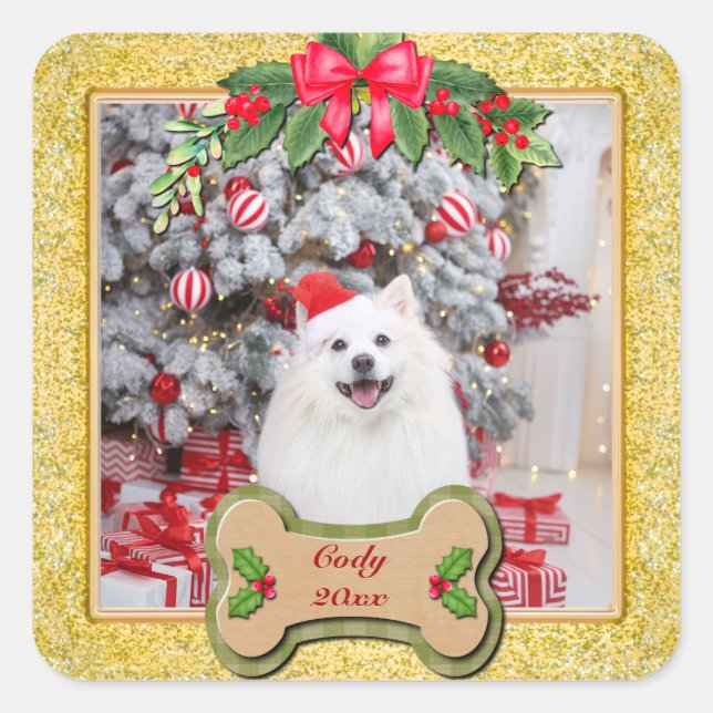 I Woof You A Merry Christmas Personalized Dog Gift Square Sticker (Front)