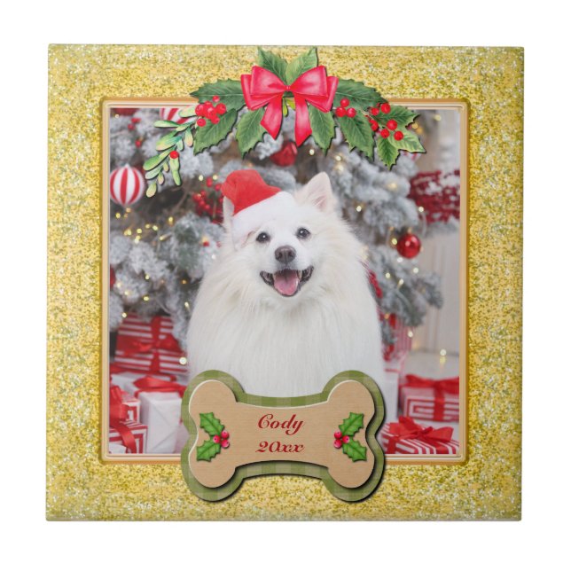 I Woof You A Merry Christmas Personalized Dog Gift Tile (Front)