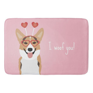 I Woof You Corgi Dog Valentines Day Bath Mat