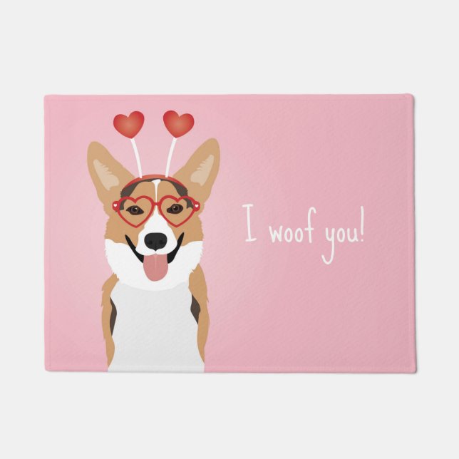 I Woof You Corgi Dog Valentines Day Doormat (Front)