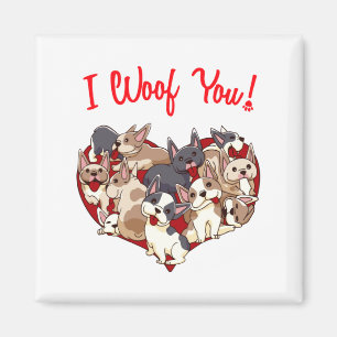 I Woof You French Bulldog Dog Heart Shape Valentin Magnet