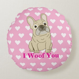 I Woof You - French Bulldog hearts Round Pillow