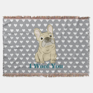I Woof You - French Bulldog hearts Throw Blanket