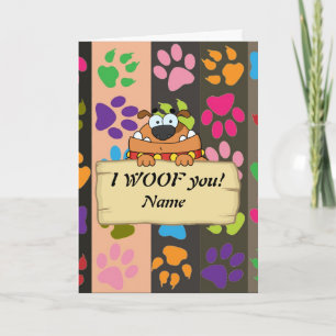 I WOOF you! Funny Dog cartoon LOVE personalized Holiday Card