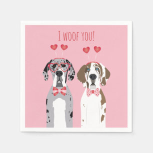 I Woof You Great Dane Dogs Pink Red Napkin