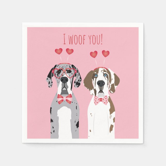 I Woof You Great Dane Dogs Pink Red Napkin (Front)