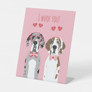 I Woof You Great Dane Dogs Pink Red Pedestal Sign