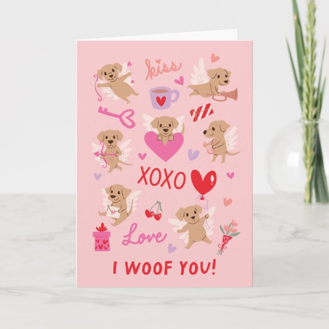 I Woof You Puppy Angels Valentines Day Holiday Card (Front)