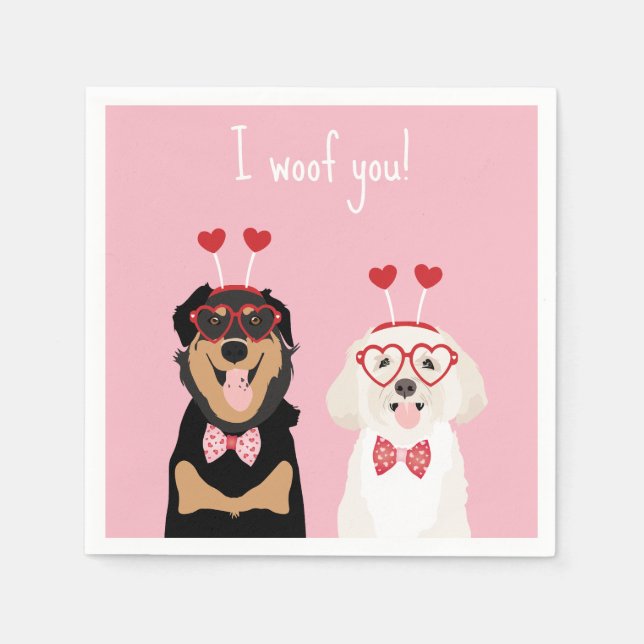 I Woof You Valentine Dog Rottweiler Maltipoo Puppy Napkin (Front)