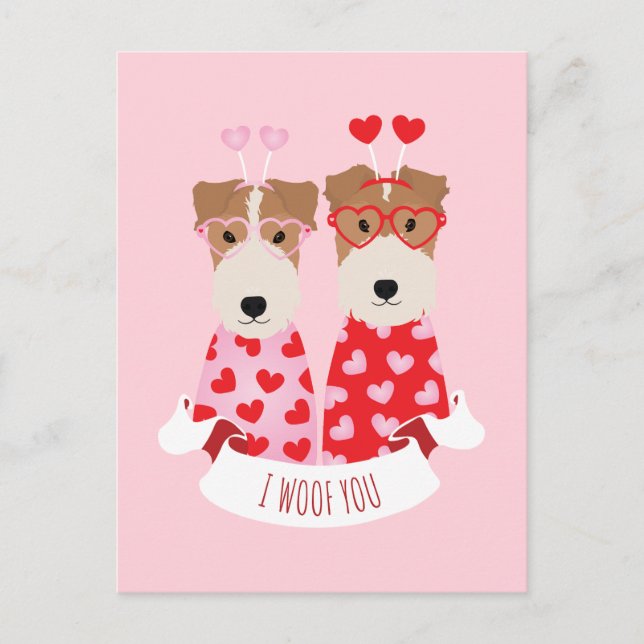 i Woof You Valentine Welsh Terrier Dogs Holiday Postcard (Front)