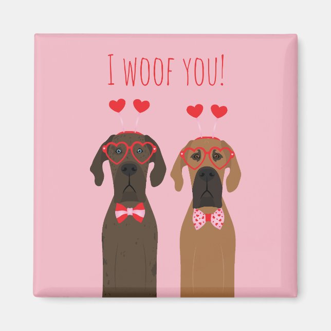 I Woof You Valentines Day Great Dane Dogs Magnet (Front)