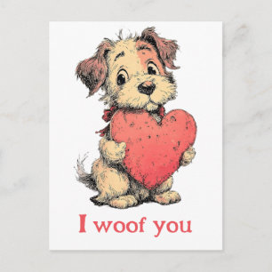 I woof you Vintage Puppy Heart Valentine`s Day Postcard
