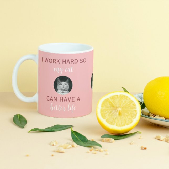 I Work Hard - Personalizable Cat Photo Coffee Mug (Creator Uploaded)