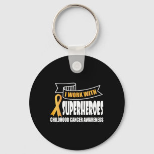 I work with superheroes Childhood Cancer Ribbon Aw Keychain
