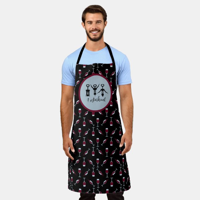I Workout Corkscrew Funny Wine Chef Apron (Worn)