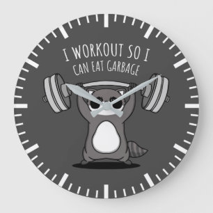 I Workout To Eat Garbage - Funny Gym Raccoon Large Clock