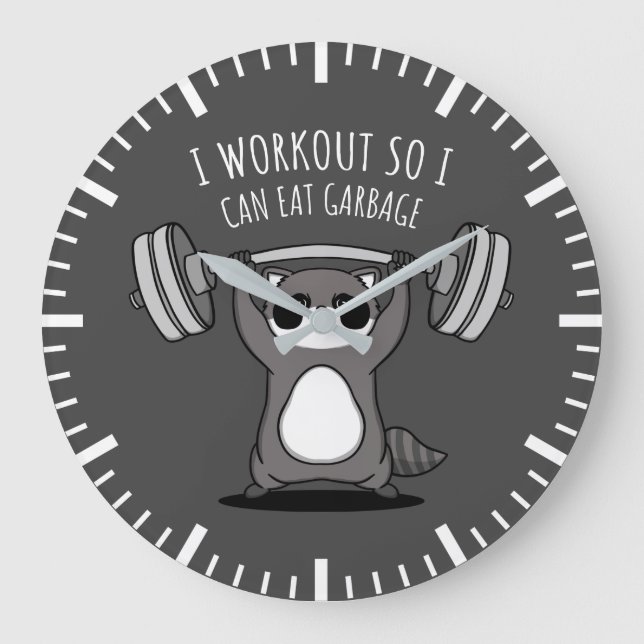 I Workout To Eat Garbage - Funny Gym Raccoon Large Clock (Front)