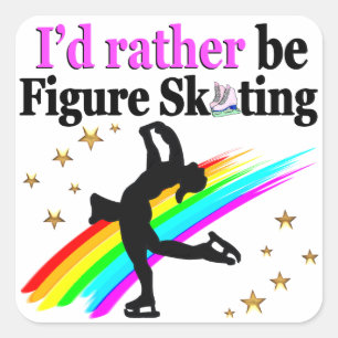 I WOULD RATHER BE FIGURE SKATING SQUARE STICKER
