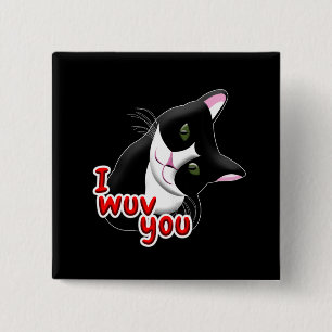 I wuv you Cat 2 Inch Square Button