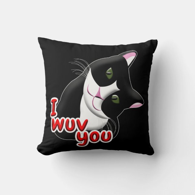 I wuv you Cat Throw Pillow (Front)