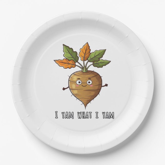 I Yam What I Yam Cute And Cosy Autumn Design Class Paper Plate (Front)